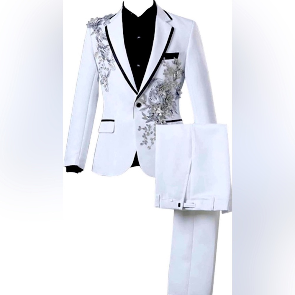 Mens 2 Pieces Luxury Embroidered Suits.Size S